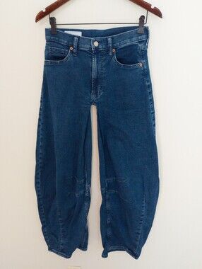 Gap High Rise Knit Horseshoe Jeans Medium Indigo Size 26 Regular Barrel Leg